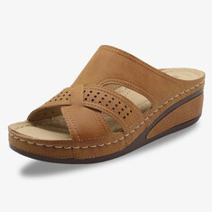 Women Hollow Out Open Toe Comfy Summer Casual Wedge Sandals
