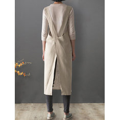 Japanse cross-back pocket effen katoenen schortjurk