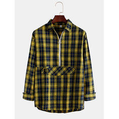 Męskie nowe koreańskie wersje Wild Plaid Zipper Koszule