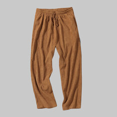 Męskie spodnie w stylu vintage 100% poliester w pasie w czystym kolorze