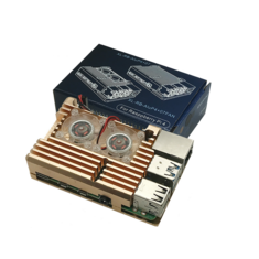 Golden Armor Custodia in lega di alluminio Custodia protettiva in metallo a conchiglia con doppia ventola solo per Raspberry Pi 4 Model B