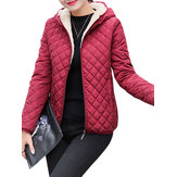 Casual Solid Thick Fleece Hooded Women Short Coats