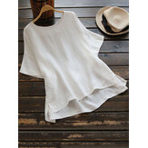 Plus Camicetta a maniche lunghe in cotone tinta unita a 3/4 maniche