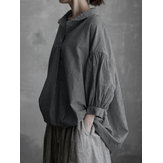 Plus Formaat Vintage V-hals Lange mouw Onregelmatige blouse