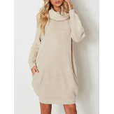 Mulheres grossas Pullover Vestido de camisola de colar alto