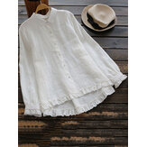 Plus Elegante lange mouw ruches van katoen met zoom