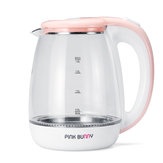 PINKBUNNY 1500W 1.8L Portable Stainless Steel Glass Travel Electric Kettle Fast & Safe