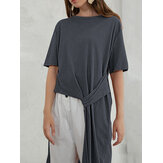 Plus Size Casual Manga Curta Irregular Hem Mulheres T-shirts