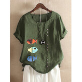 T-shirt do verão do botão da cópia dos peixes