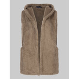 Женщины сплошной цвет без рукавов Плюшевые куртки с капюшоном жилет