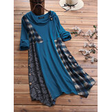 Knopafdruk geruite patchwork asymmetrische Plus maat blouse