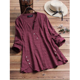 Botão lateral xadrez vintage com decote em v Camisa