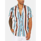 Original
Camisas de manga corta sueltas con cuello a rayas hawaianas para hombre