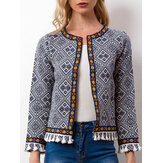 Casacos de manga comprida de borla de impressão étnica