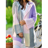 Cardigans de malha com capuz e cor com contraste de inverno tamanho grande