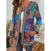 Women Vintage Folk Style Printed Long Sleeve Coats