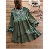 Этническая принт пэчворк High Low Винтаж Блуза