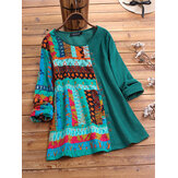 Camicetta manica lunga patchwork di velluto stampa vintage