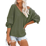 Casual Solid Color V-neck manga comprida Loose Women Sweaters