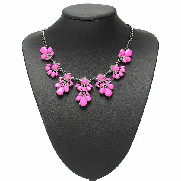 Crystal Flower Colgante Collar Llamativo Collar de Cadena de Metal 