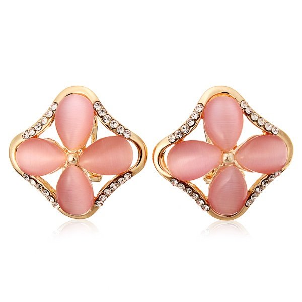 Banhado cristal multicolor flores opala quadrado orelha brincos de ouro