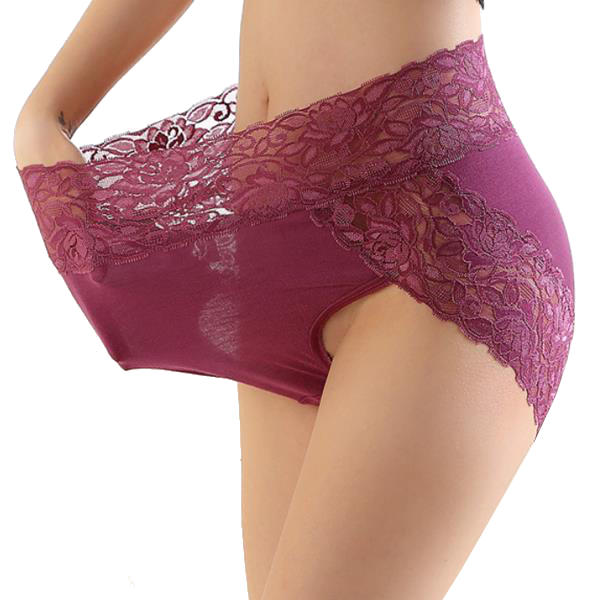 Women Sexy Hips Up High Waist Lace Panties Modal Embroidery Underwear