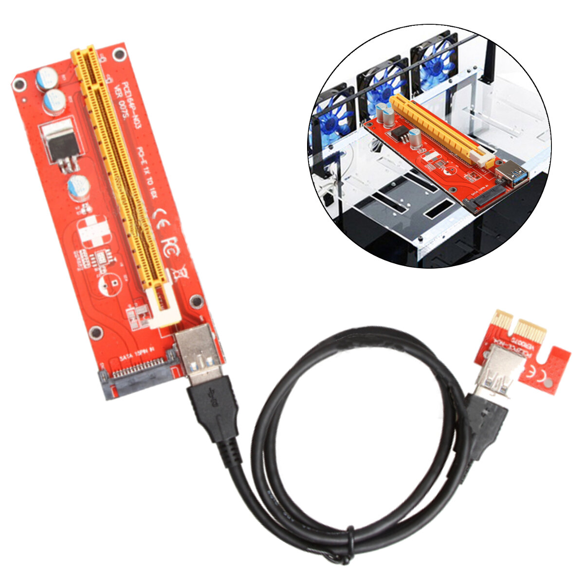 USB 3.0 Pcie PCI-E Express 1x To 16x Extender Riser Card Adapter Power BTC Cable