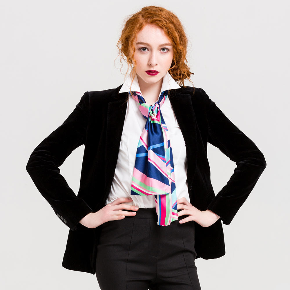 Women Graphic Print Neckerchief Satin Hair Scarf Wrap Headsc At