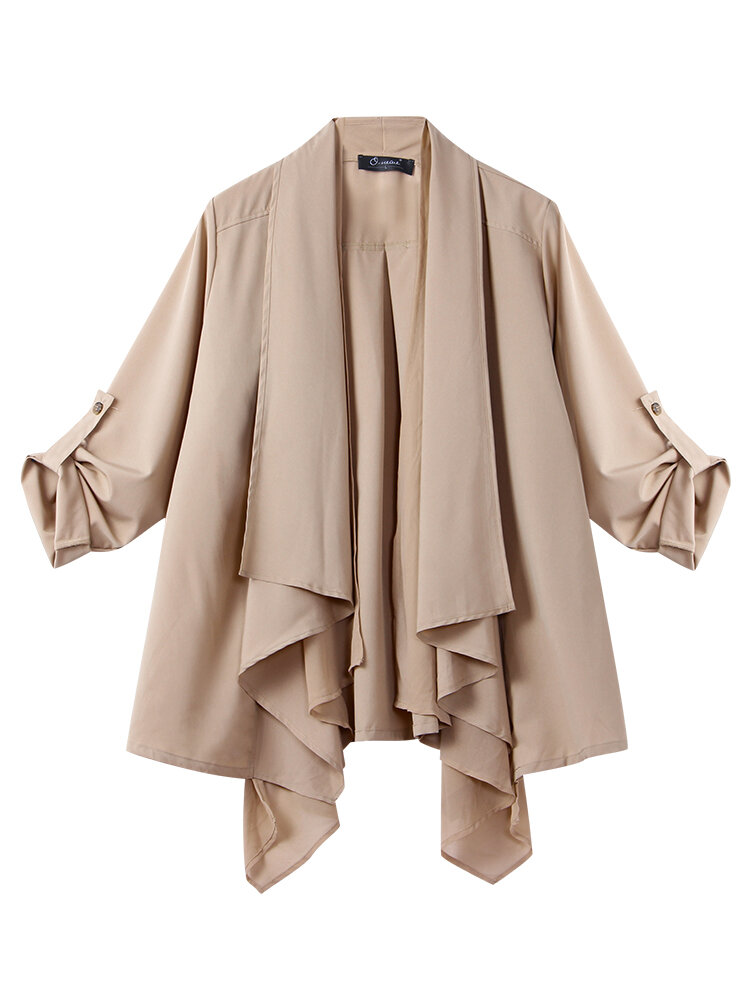 O-NEWE L-5XL Femmes Cardigan El&eacute;gant Revers de Doublure Pliants &agrave; Manches Irr&eacute;guli&egrave;res