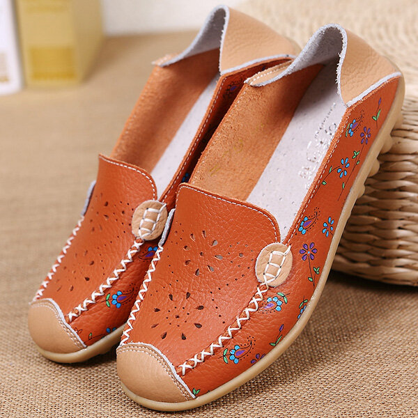 Damen Freizeit Schuhe Gasdurchl&auml;ssige Ausgeh&ouml;hlte Flache Weiche Sohle Loafer Blumen Drucken Muster Loafer