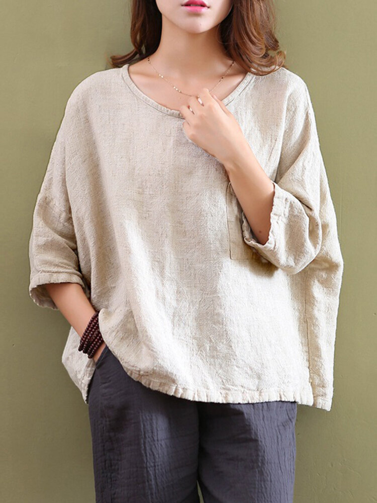 Casual Женское ​​Pure Color Pocket 3/4 Хлопчатобумажные втулки