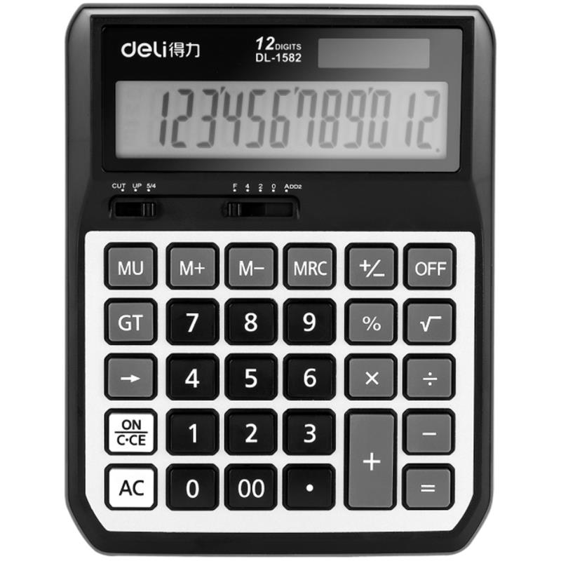xiaomi ecosystem deli 1582 calculator 12 digit dual power battery and solar powered metal panel automatic on off business finance office school office calculator