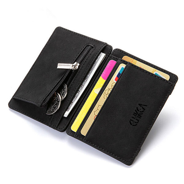 Mężczyźni PU Leather Money Clip Thin Bifold Wallet Credit Card Holder
