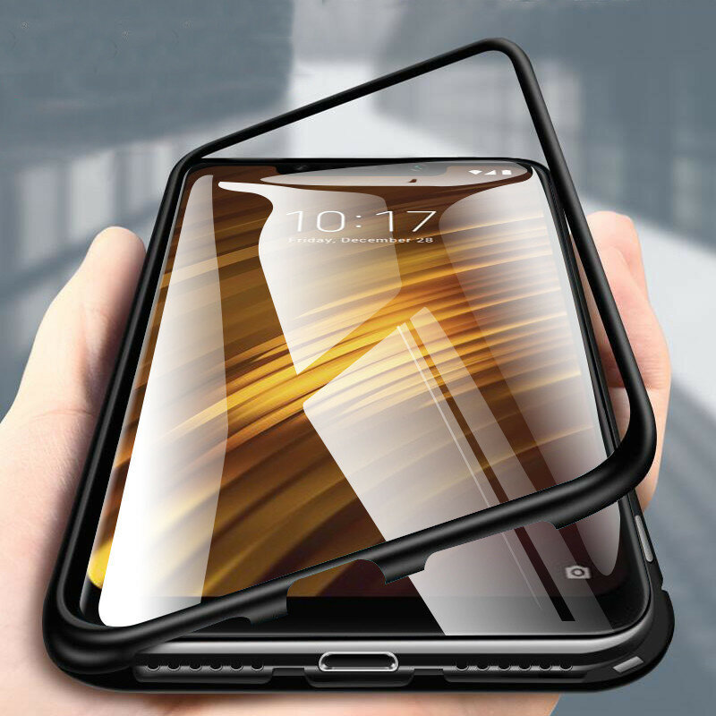 Bakeey Xiaomi Pocophone用360°磁気吸着金属強化ガラスフリップ保護ケースF1