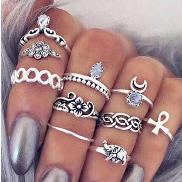 10pcs Vintage Knuckle Rings Tribal Ethnic Hippie Joint Punk Ring Set for Women