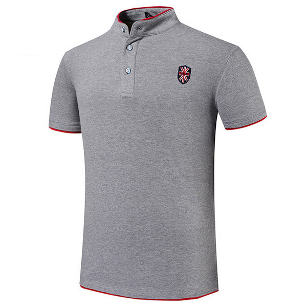 7 kleuren heren casual borduurwerk effen kleur stand kraag golfshirt