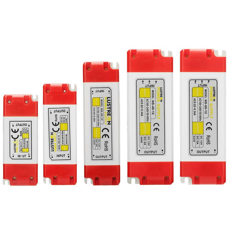 LUSTREON 12W 24W 36W 48W 60W AC100-240V to DC12V LED Driver Power Supply Adapter Transformer 