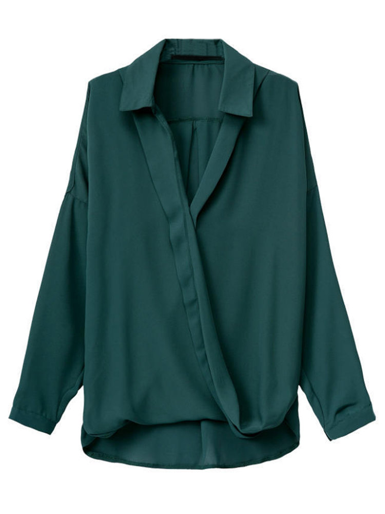 Sexy assim&eacute;trica cruz v escrit&oacute;rio pesco&ccedil;o senhora blusa chiffon lapela