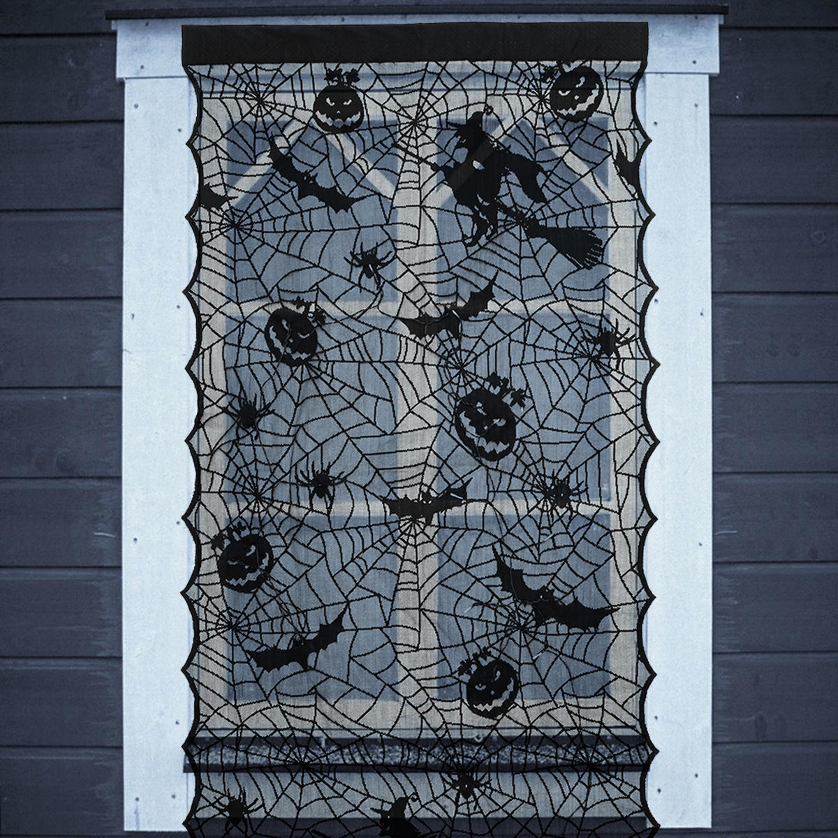 Halloween Led Light Up Black Lace Window Curtains Door Scary Cloth