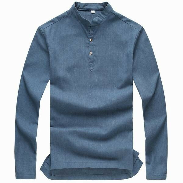 Pamuklu Keten V Şekil Stand Yaka Yan Kesim Hem Katı Candy Renkli Uzun Kollu G&ouml;mlek 