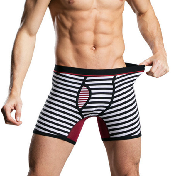 Sport &eacute;quitation rayures impression coton mi hauteur u poche convexe long boxeurs pour hommes