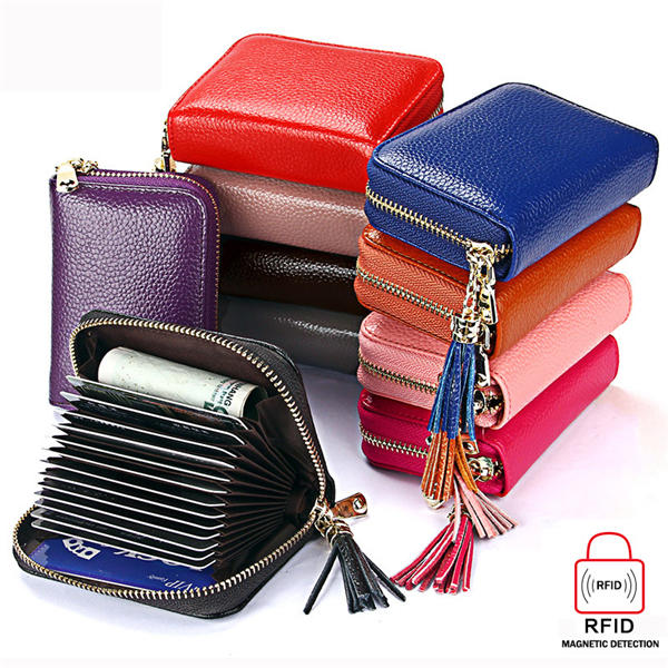 RFID Antimagnetic Genuine Leather 15 miejsc w kartach Multi Slot Tassel Card Holder Coins Bag