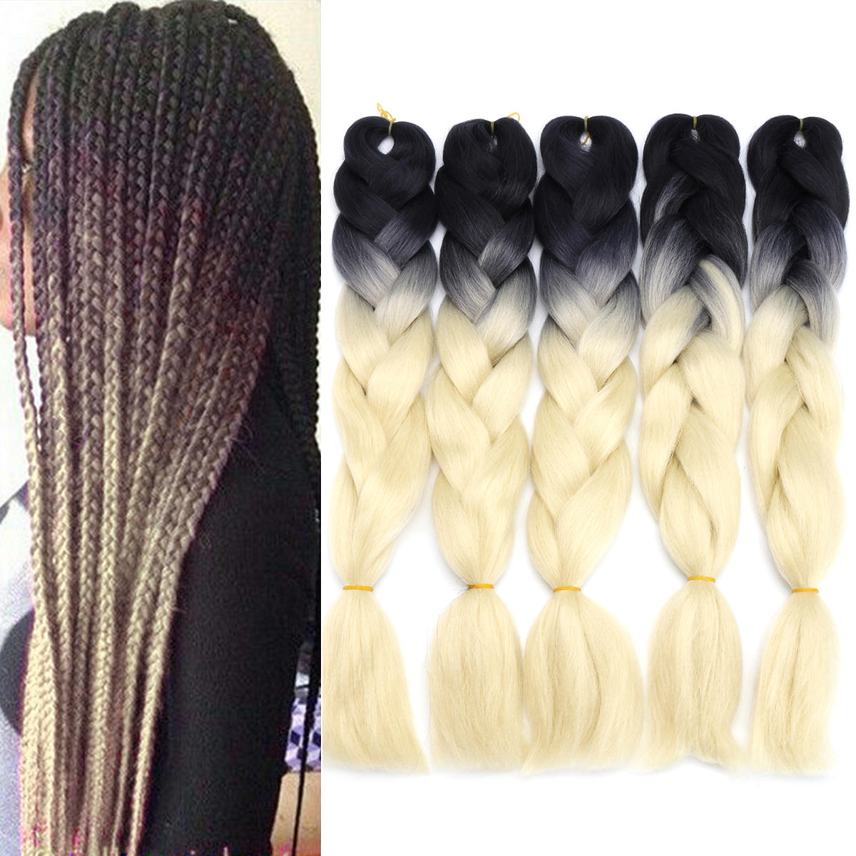 5pcs 24 Ombre Dip Dye Kanekalon Jumbo Braid Pigtail Haarverlangerungen Ponytails Synthetische Perucken