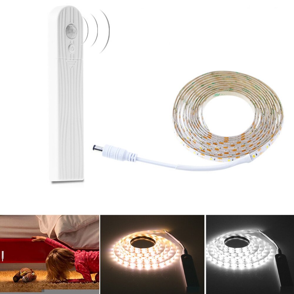 Battery Powered 1M 2M PIR Motion Sensor Activated Dimmable LED Strip Light for Cabinet Wardrobe