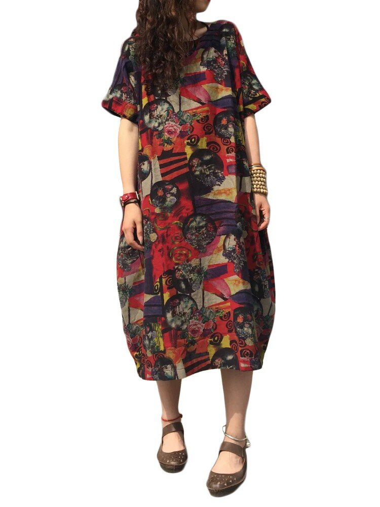 L-5XL Vintage Pocket Floral imprim&eacute; robe de poche