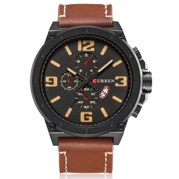 Curren 8230 Fashion Groot aantal display Mannen quartz horloge Leather Strap sport horloge 