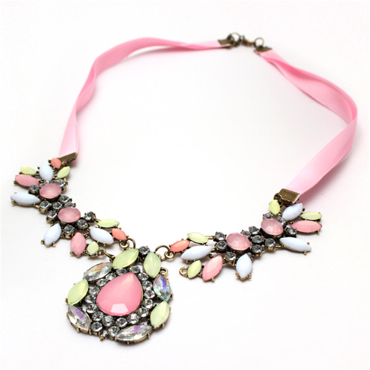 Cherry Rosa Blossom Sakura Crystal Colgante Collar de cadena de joyer&iacute;a
