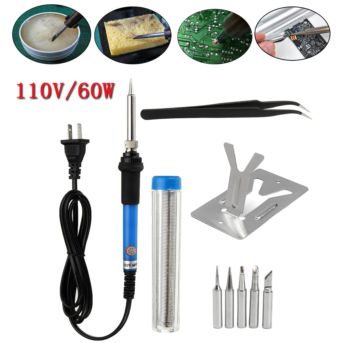 60W 110V /220V Electric Soldering Iron Welding Tool Kit Solder Stand