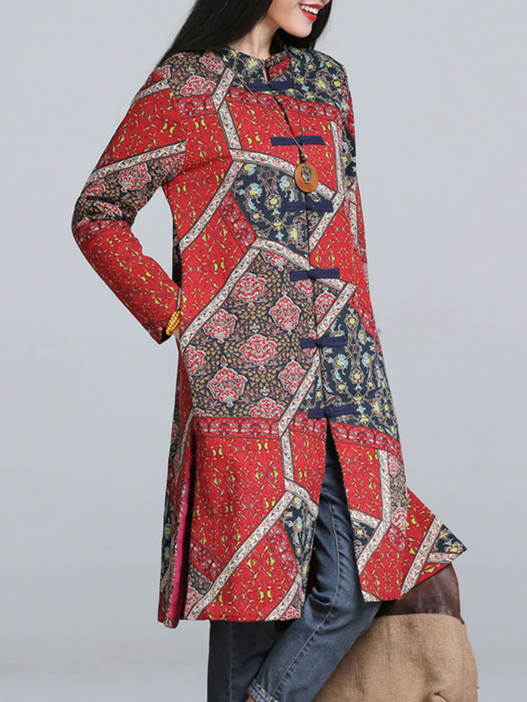 Folk Style Women Printing Bras&atilde;o de manga comprida