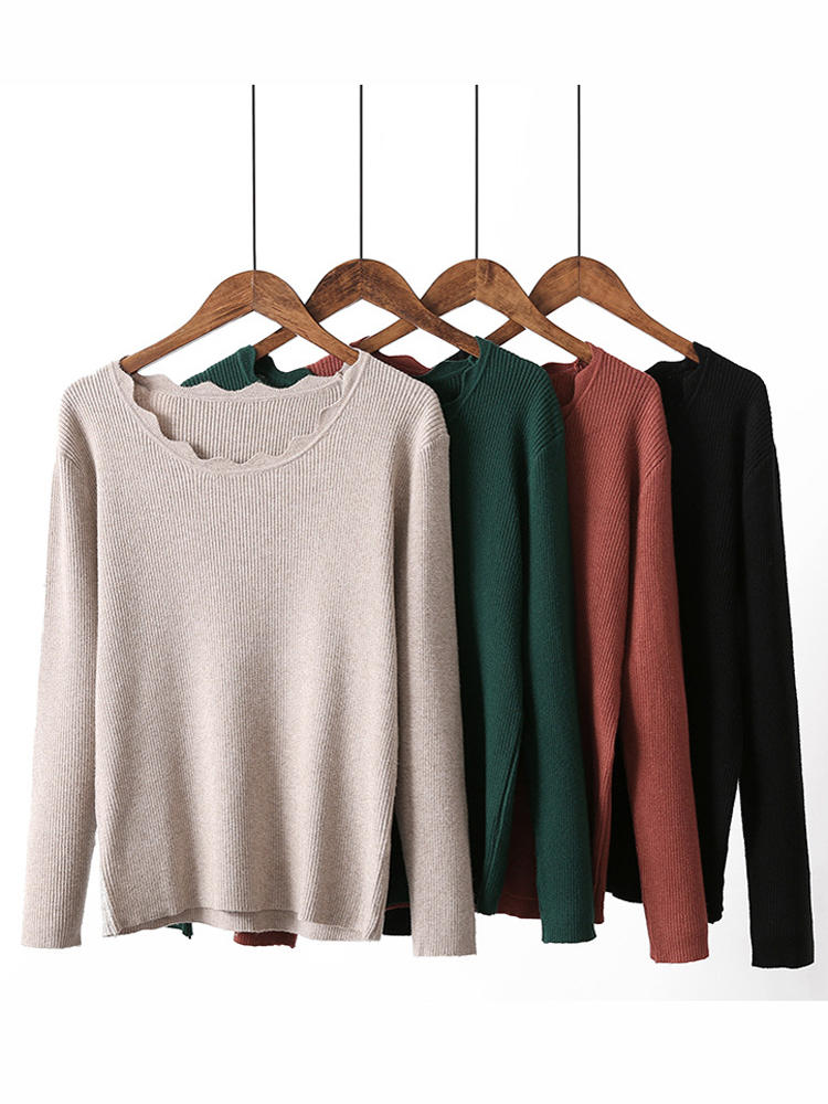 High Elastic Women Wave Round Neck Shirt Pullover Pull en tricot